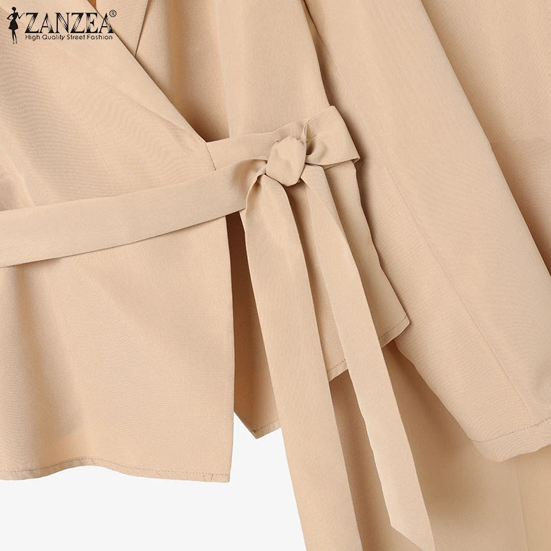ZANZEA élégant 2 pièces pantalon ensembles à manches longues ceinturé léger Blazer et jambe large pantalon 2 pièces costumes bureau dame ensembles de déplacement