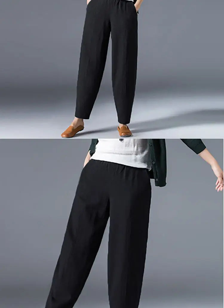 Pantalon à jambes larges en coton pour femme, ample, surdimensionné, couleur unie, sarouel, décontracté, taille élastique, longueur cheville, vêtements pour femmes, été