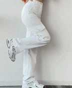 Pantalon à jambes larges pour femmes, fermeture éclair, coupe cintrée, plat, haut, poches, taille moyenne, longueur cheville, couleur unie, automne 2026