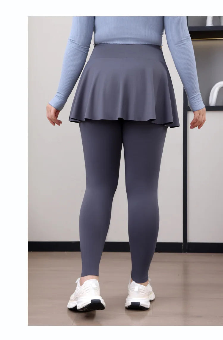 Leggings de Yoga faux deux articles, grande taille, 200lb, avec poches, jupe taille haute en peau de requin, pantalon d'entraînement, collants Slim