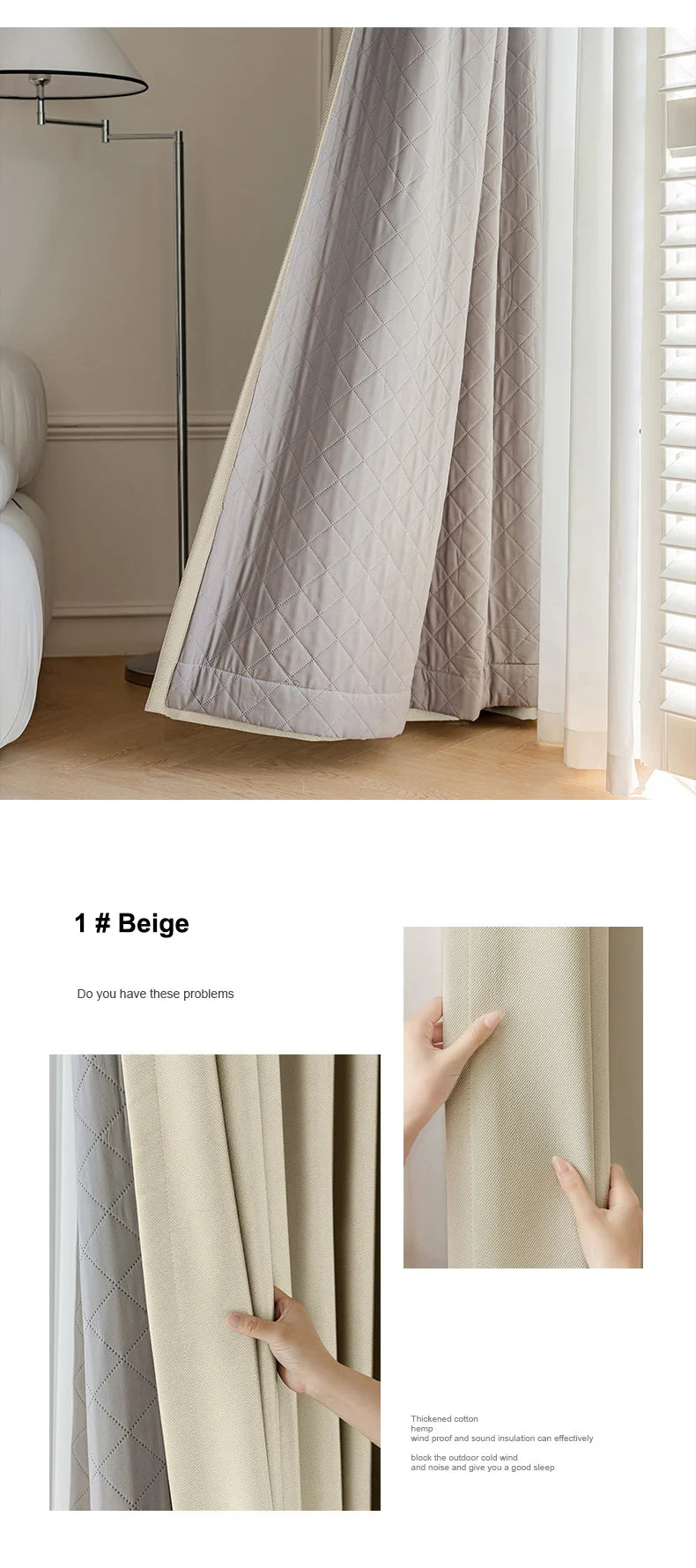 Rideau occultant coupe-vent pour fenêtre de salon, épais et chaud, insonorisé, pour l'hiver et le froid, pour chambre à coucher