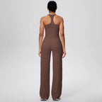 2 pièces/ensemble sport Fitness vêtements Yoga ensemble femme dos nu absorbant les chocs course en forme de I gilet mince jambe large pantalon Yoga ensemble