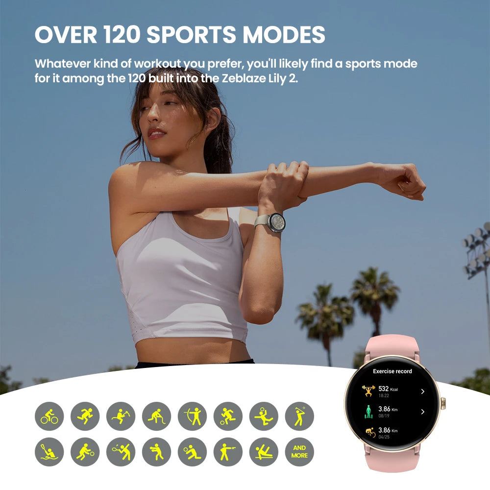 Nouveau 2026 Zeblaze LILY 2 appel vocal femme Smartwatch Double sangle 1.2 "HD AMOLED affichage surveillance de la santé sport montre intelligente