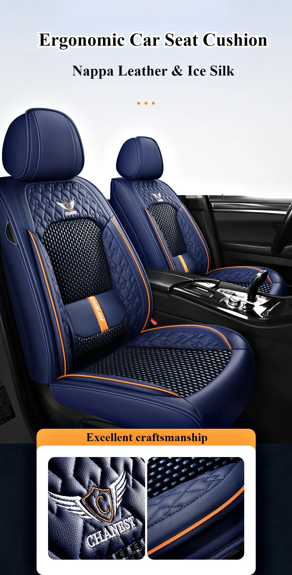 Coussin de siège auto ergonomique – Cuir Nappa et soie glacée, éponge haute résilience, confort toutes saisons pour la plupart des véhicules