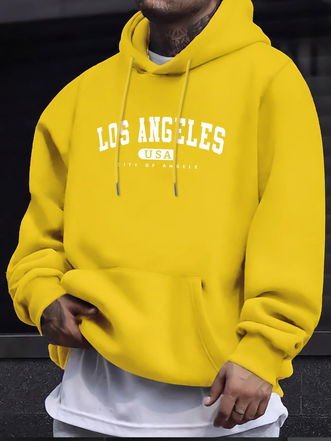 Los Angeles Usa imprimer hommes à manches longues cordon sweat à capuche imprimé t-shirt coton pour hommes décontracté automne hiver