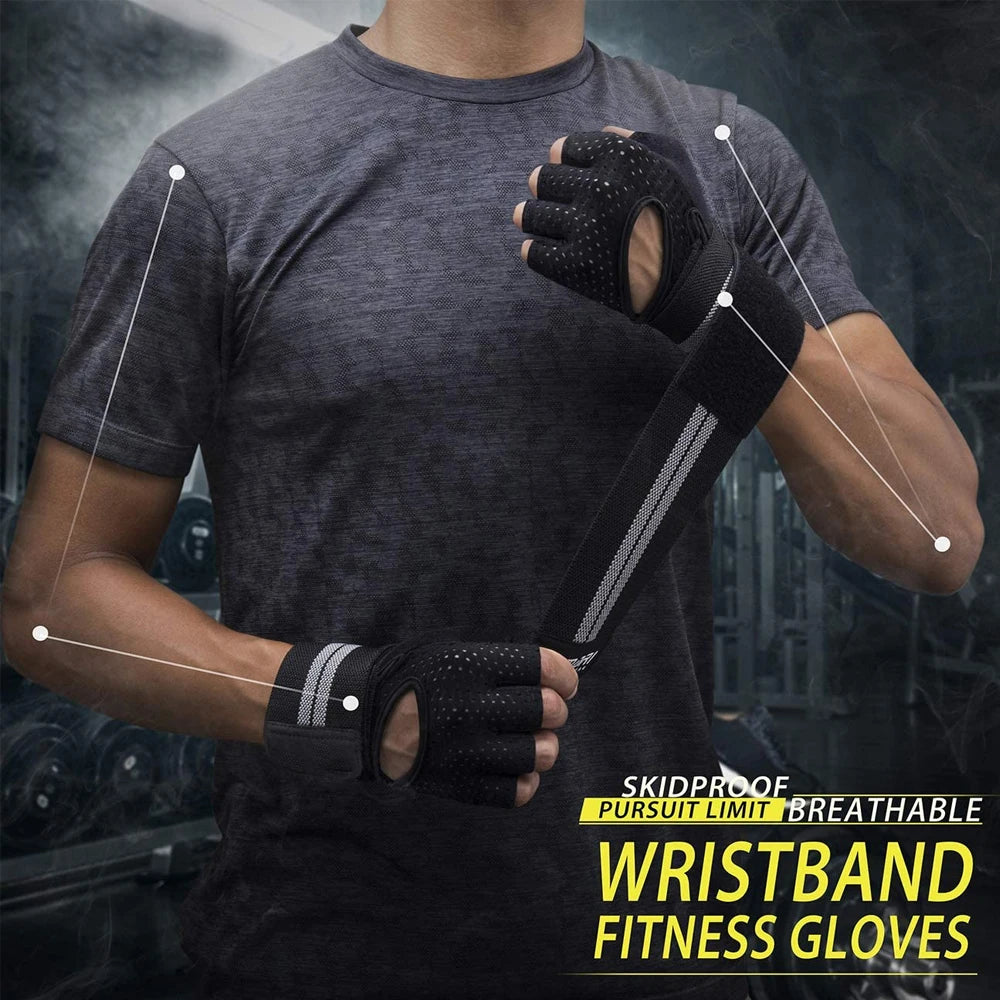 1 paire de gants de Fitness demi-doigt avec Support d'enveloppe de poignet pour hommes et femmes, équipement d'entraînement de Crossfit, équipement de musculation