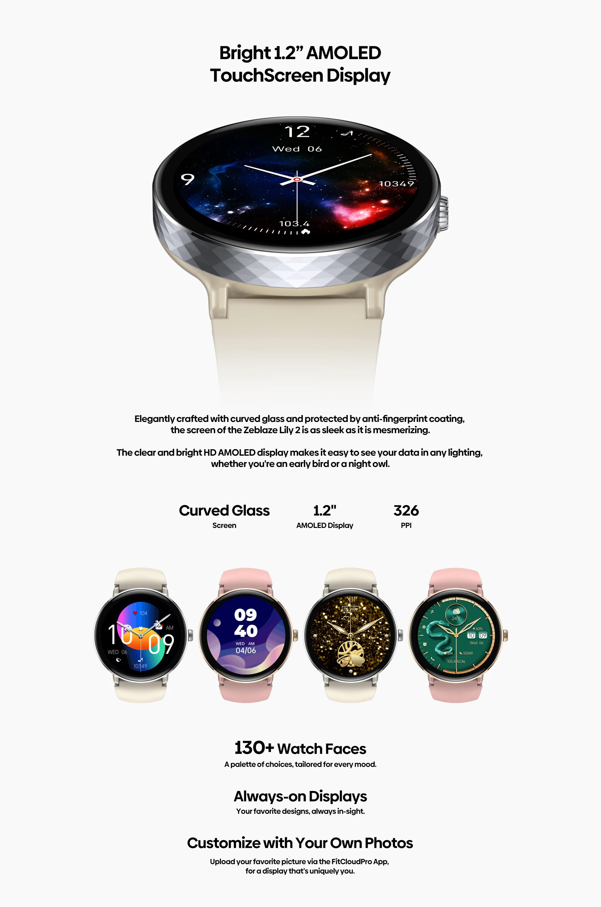 Nouveau 2026 Zeblaze LILY 2 appel vocal femme Smartwatch Double sangle 1.2 "HD AMOLED affichage surveillance de la santé sport montre intelligente