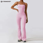 Nouvelle combinaison de yoga sans manches pour femme, salopette évasée de sport à dos nu pour la gym, tenue de sport pour femme