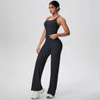 Ensemble de sport et Yoga pour femmes, 2 pièces, couleur unie, Slim, décontracté, gilet en forme de I avec coussinet de poitrine, séchage rapide, taille haute, pleine longueur