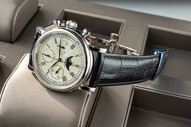 Sugess – montre-bracelet pour hommes, ST1908, mouvement à col de cygne, chronographe mécanique, véritable calendrier de phase de lune, cuir Vintage, nouveau 2026
