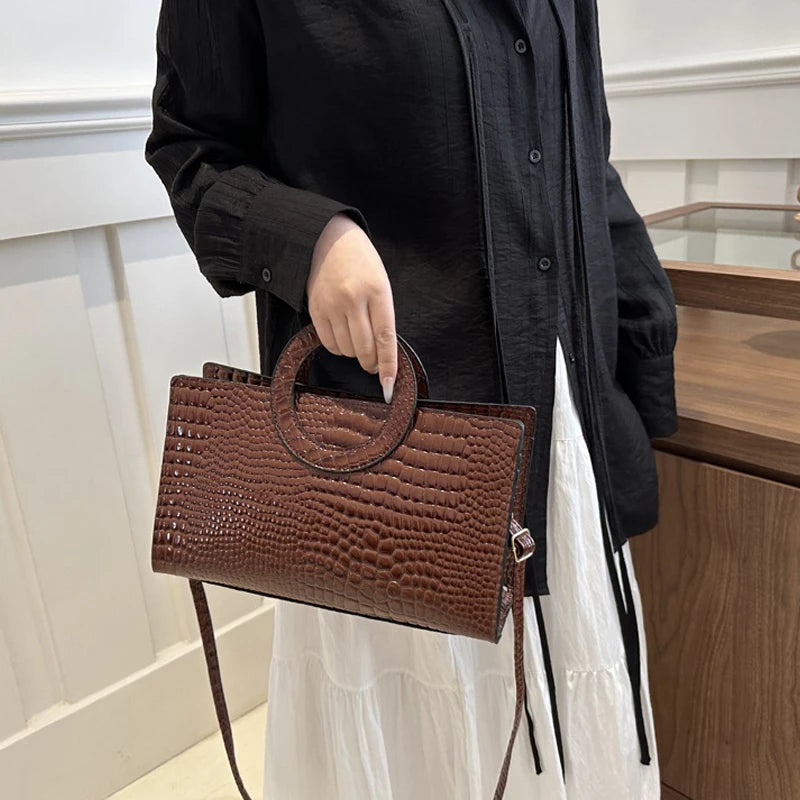 Sacs à main en cuir PU motif Crocodile pour femmes, sac carré vert, marque de mode, sacs à bandoulière, pochettes féminines
