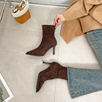 Bottines à talons hauts et bout pointu pour femme, chaussures de soirée de danse élégantes, à la mode, courtes et fines, extensibles, automne et hiver