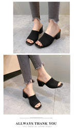 Sandales de Luxe Décontractées et Souples à Talons Hauts pour Femme, Mules Noires, Pantoufles d'Été, Chaussures d'Extérieur, Parka Ouverte, Taille 42