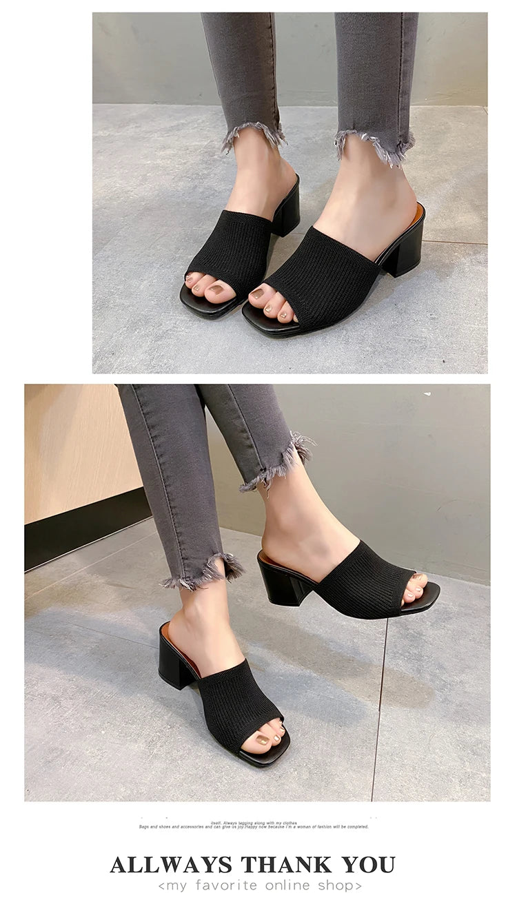 Sandales de Luxe Décontractées et Souples à Talons Hauts pour Femme, Mules Noires, Pantoufles d'Été, Chaussures d'Extérieur, Parka Ouverte, Taille 42