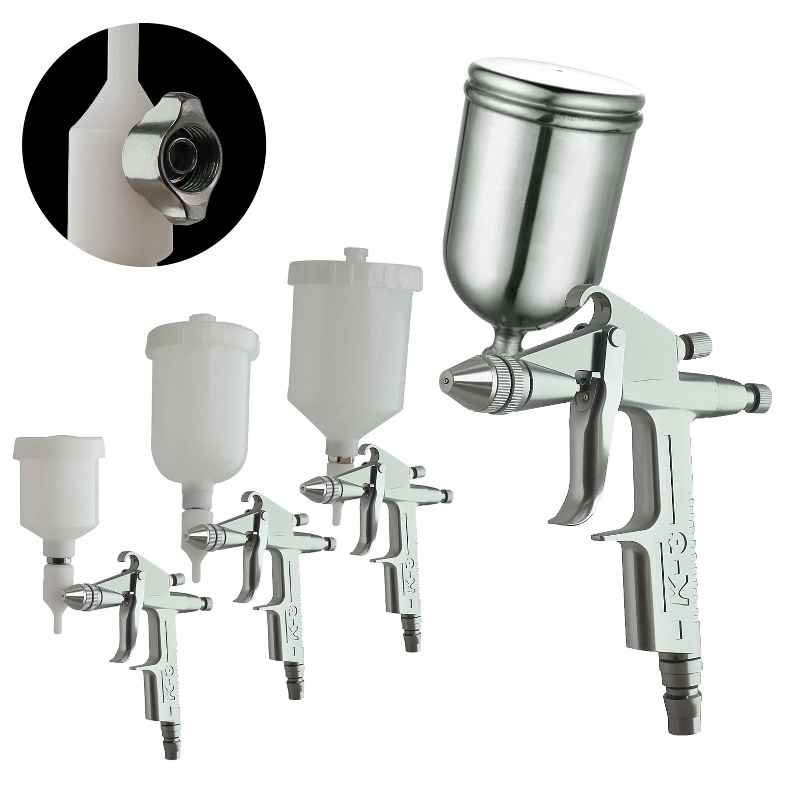 K-3 0.5mm Mini pistolet de pulvérisation pneumatique professionnel aérographe pulvérisateur alliage peinture atomiseur outils, avec tasse 125/150/250/400/600ml