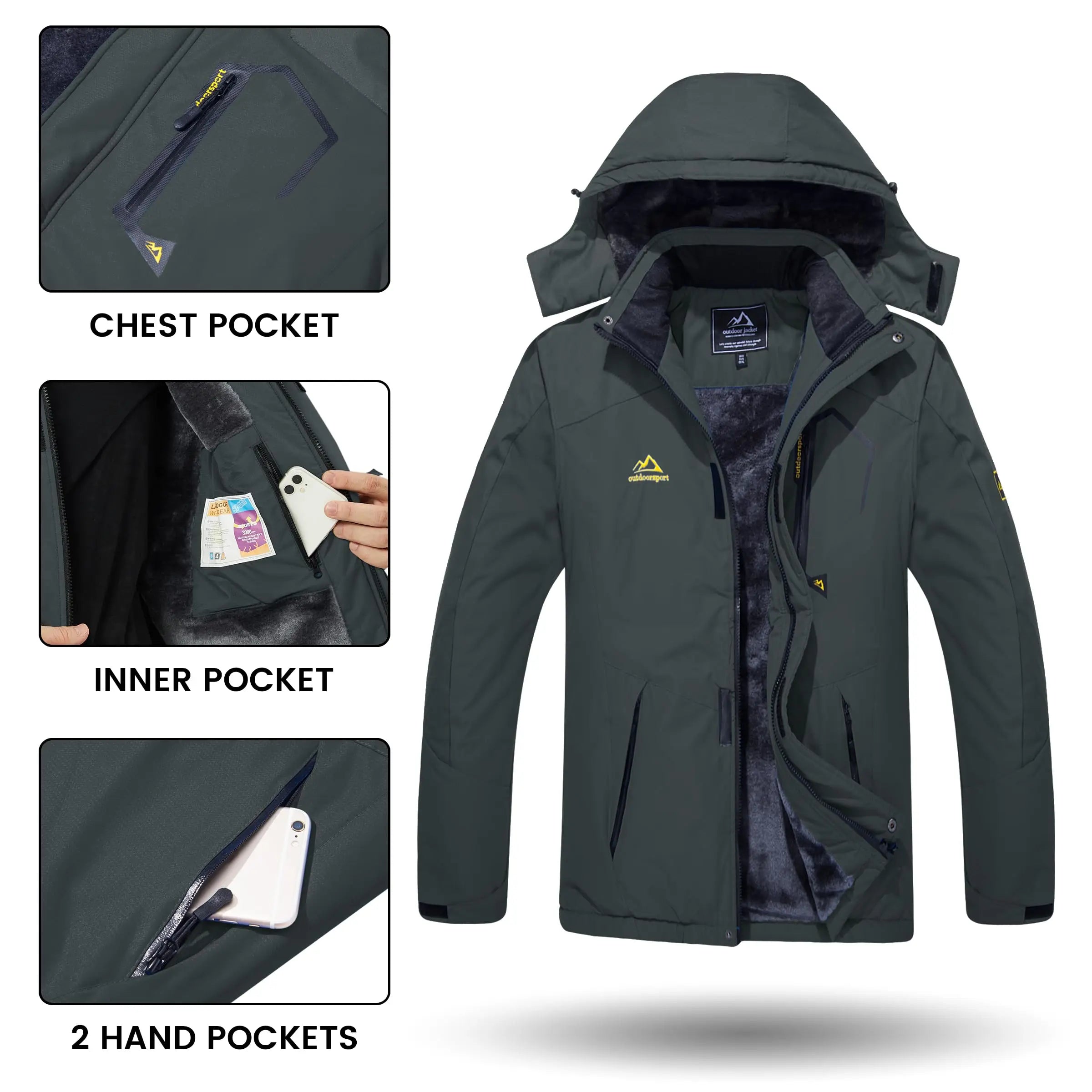 TACVASEN vestes de Ski d'hiver pour hommes manteaux polaires imperméables veste de Snowboard thermique isolée Parka imperméable avec capuche Parka homme