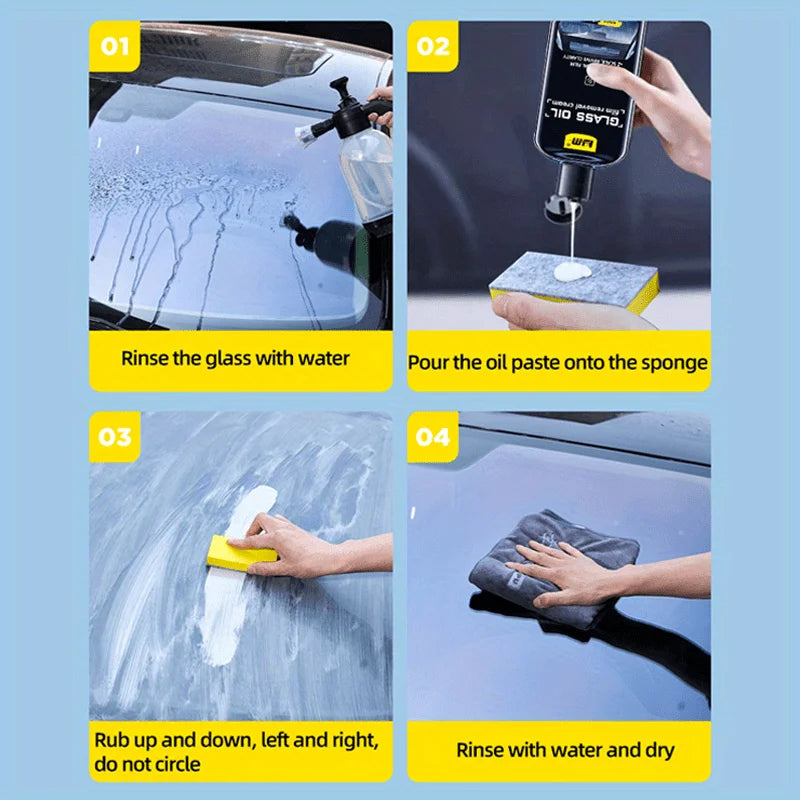 Kit d'élimination de l'huile pour vitres de voiture, élimine les taches d'eau, le film d'huile, adapté aux vitres automobiles et domestiques