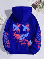 Happy Day – sweat à capuche imprimé Graffiti pour femmes, style Hip Hop, à la mode, col rond, polyvalent, Vintage, surdimensionné, vêtements féminins