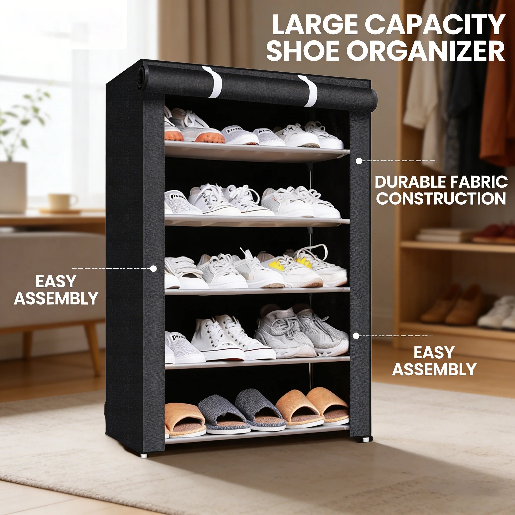 Étagère à chaussures simple avec rangement anti-poussière, armoire à chaussures multi-niveaux, support de rangement pour entrée de dortoir