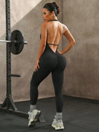 Leggings de Compression de Yoga dos nu sans manches, couleur unie, haute élasticité, sport aérien