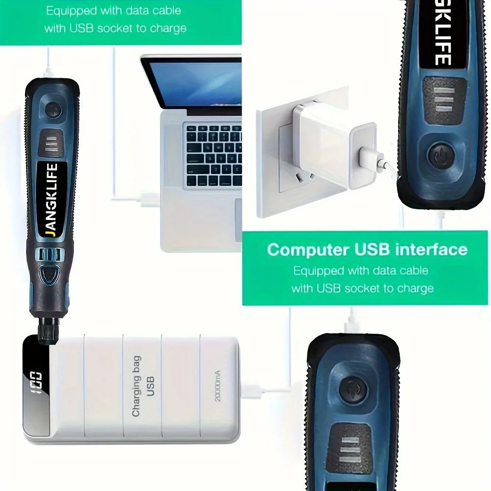 JANGKLIFE USB Kit d'outils rotatifs sans fil stylo de gravure sur bois bricolage pour bijoux métal verre Mini perceuse sans fil