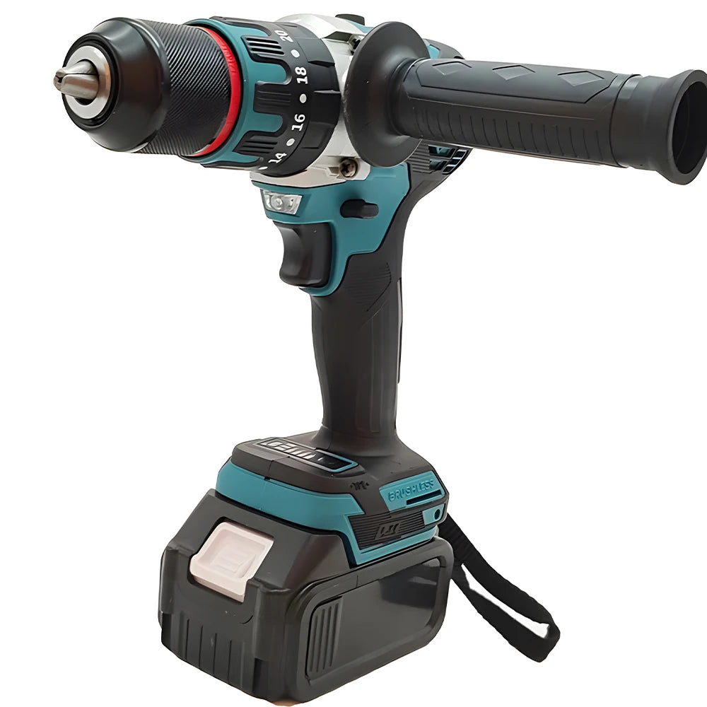 Podofo 480N.M perceuse à percussion électrique tournevis électrique sans brosse 13mm 18V outils électriques avec 2 batteries outil de forage à percussion rotatif