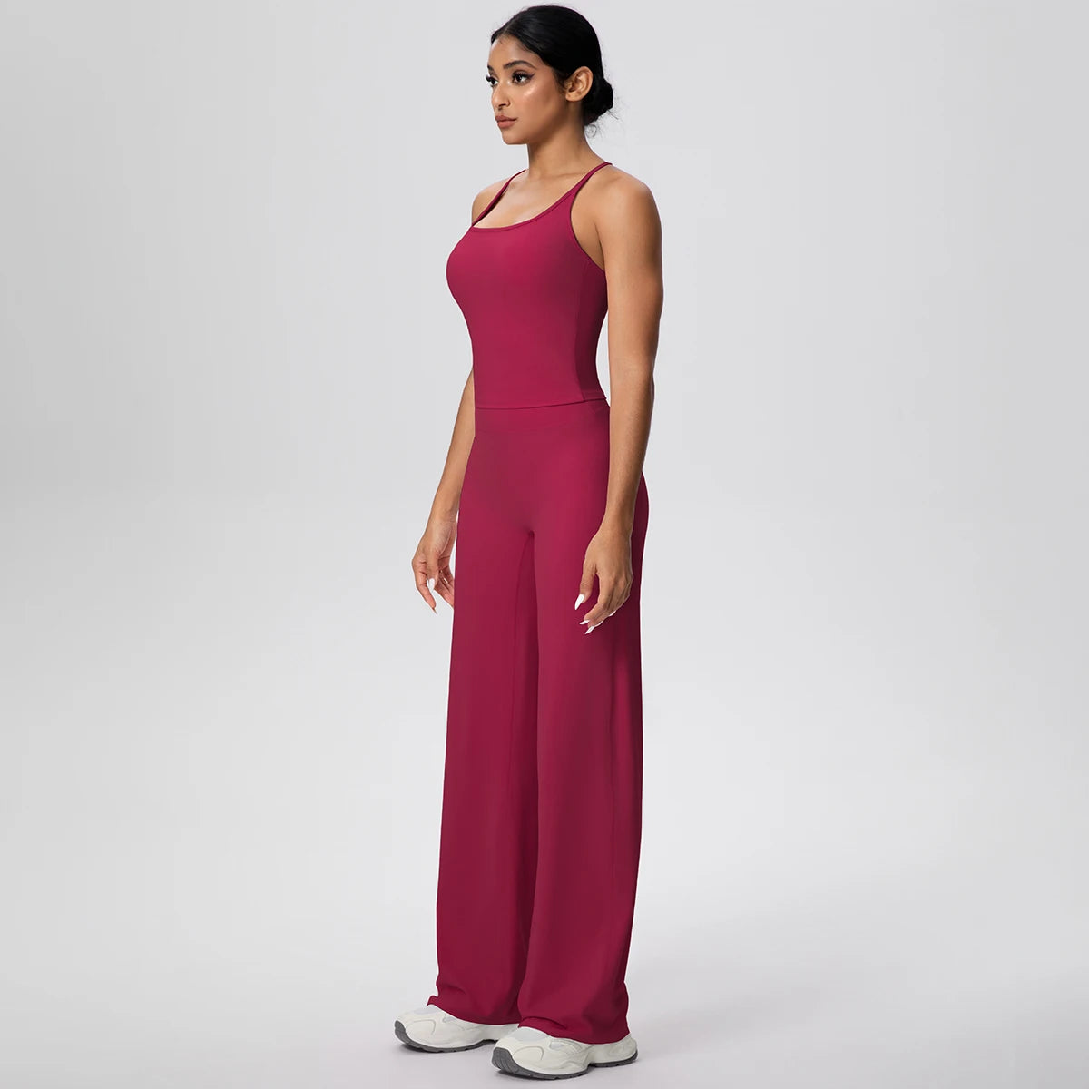 Ensemble de sport et Yoga pour femmes, 2 pièces, couleur unie, Slim, décontracté, gilet en forme de I avec coussinet de poitrine, séchage rapide, taille haute, pleine longueur