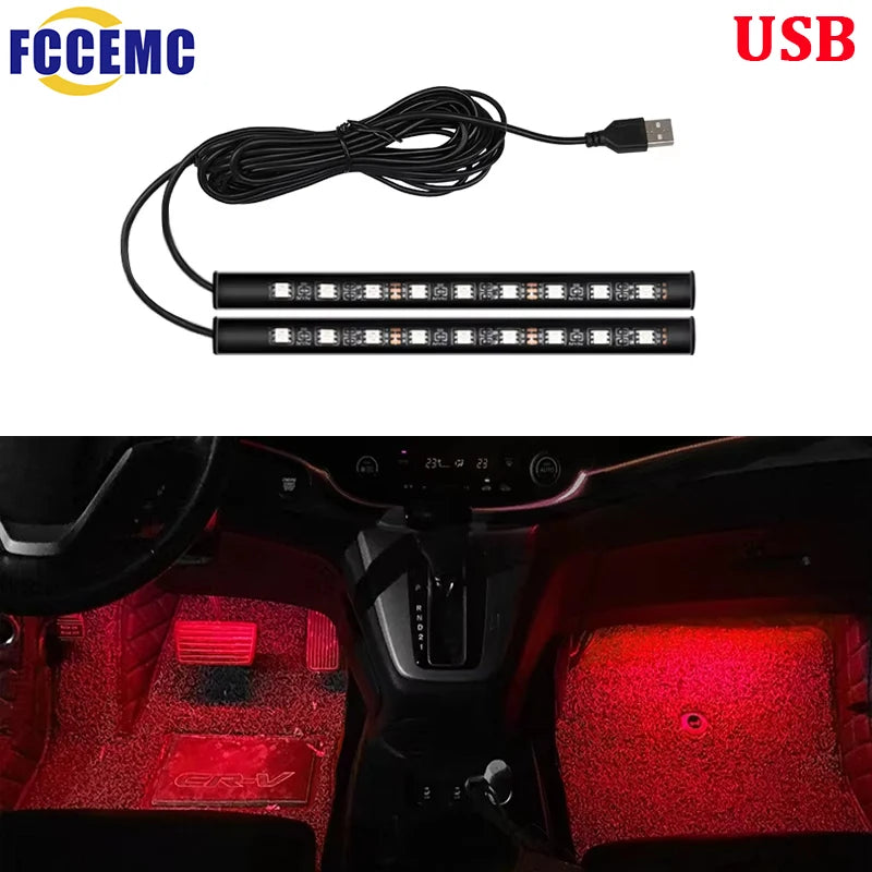 Lumière d'ambiance Led pour voiture, avec USB 5V, universelle, pour intérieur de voiture, éclairage de rétro-éclairage, néons décoratifs automobiles