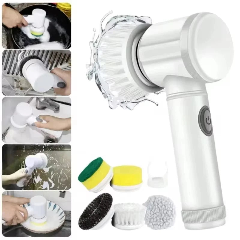 Brosse de nettoyage électrique 5 en 1, épurateur rotatif, brosse de nettoyage de salle de bains avec 5 têtes de brosse, brosse de nettoyage de cuisine et de vaisselle, Gadgets