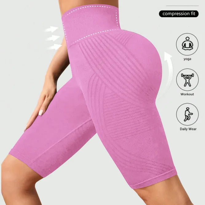 Short de Yoga taille haute sans couture pour femmes, tricoté, Slim, pour entraînement, course à pied, Leggings esthétiques linéaires, extensible, levage des hanches