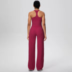 Ensemble de sport et Yoga pour femmes, 2 pièces, couleur unie, Slim, décontracté, gilet en forme de I avec coussinet de poitrine, séchage rapide, taille haute, pleine longueur