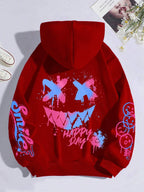 Happy Day – sweat à capuche imprimé Graffiti pour femmes, style Hip Hop, à la mode, col rond, polyvalent, Vintage, surdimensionné, vêtements féminins
