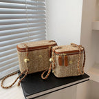 Mini sac à bandoulière seau en paille pour femmes, sacs à main et bourses de marque tissés avec chaîne à la mode, sacs à bandoulière simples, été 2026