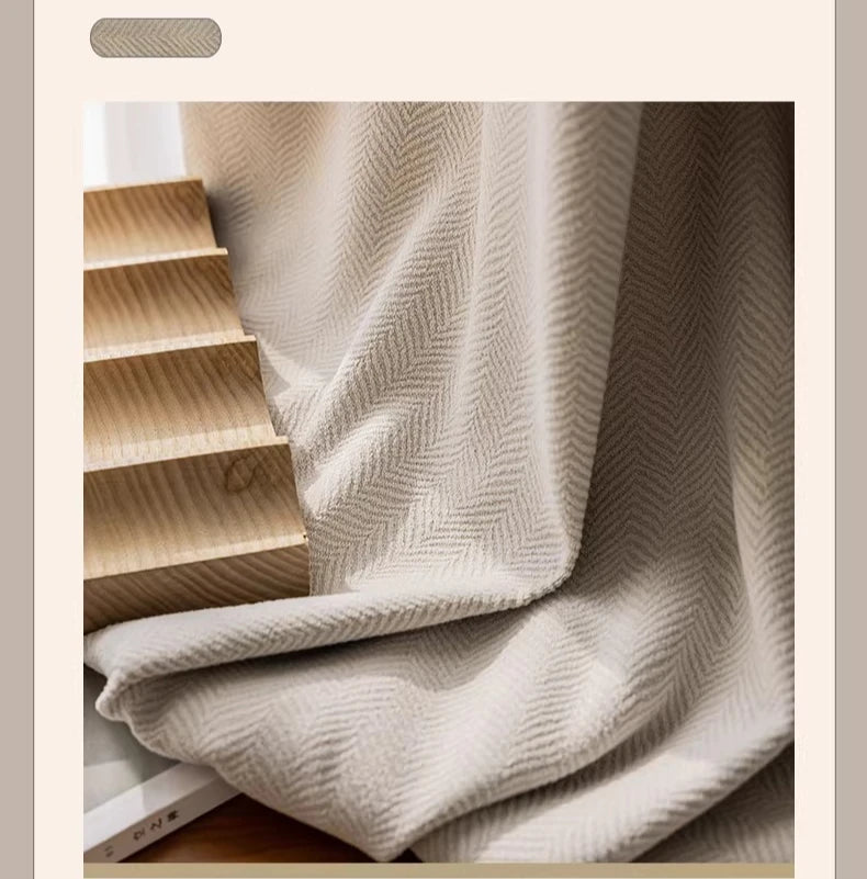 Rideaux en chenille beige épais à chevrons sur mesure pour salon, salle à manger, chambre à coucher – Décoration occultante de luxe et tendance