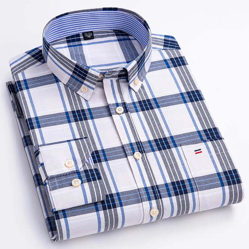 Chemise Oxford à manches longues pour hommes, grande taille 7xl, 100% coton, coupe cintrée, formelle, unie, à carreaux, vêtements de bureau élégants, nouvelle collection