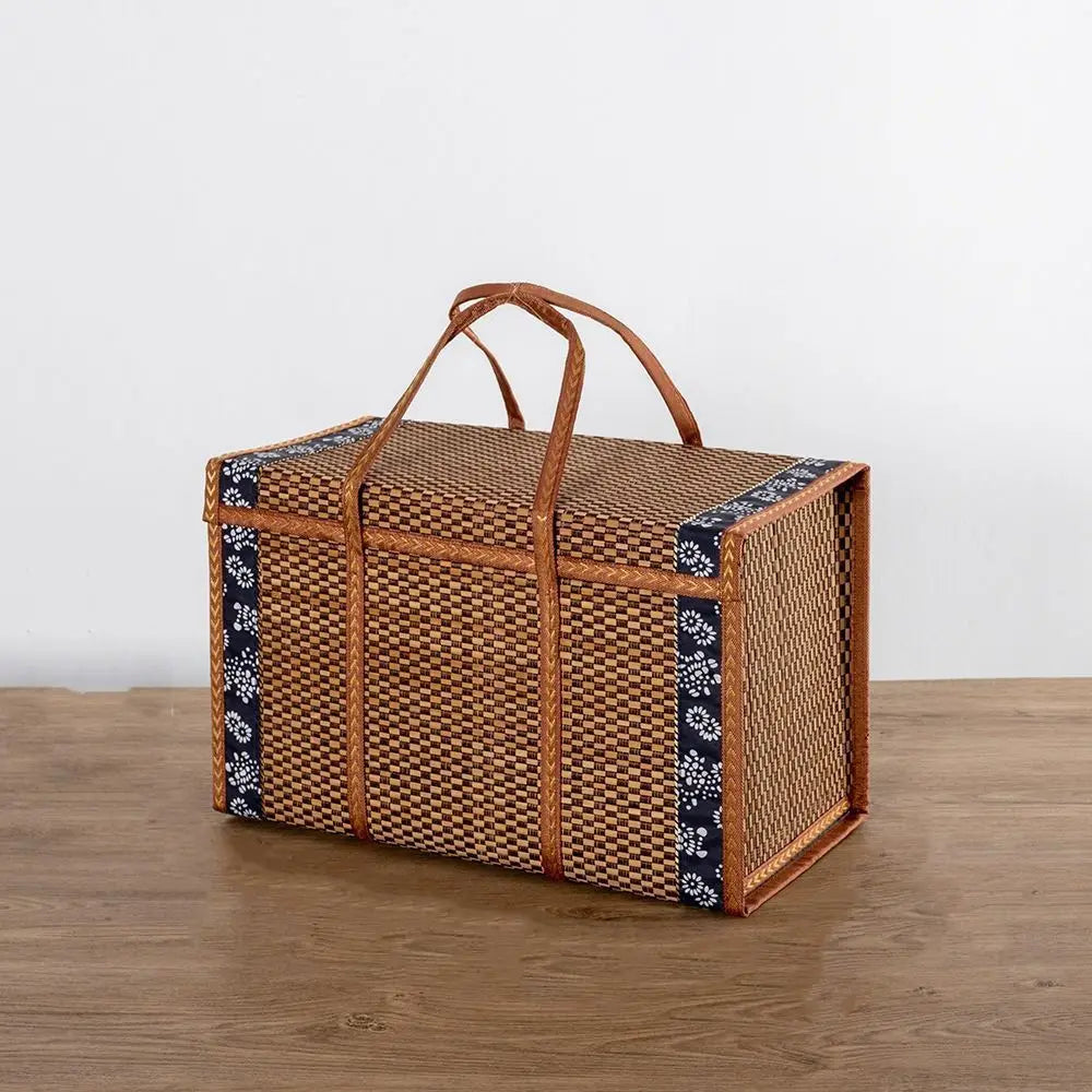 Boîte de rangement portable en bambou tissé à la main, panier de pique-nique pliant, produits pastoraux, camping