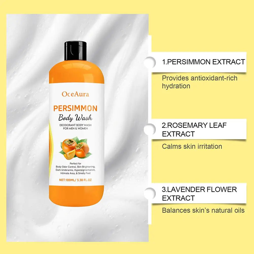 Gel Douche Exfoliant au Kaki 100ml – Hydratant, Nettoyant, Lissant, Anti-Odeurs Corporelles – Produits de Bain