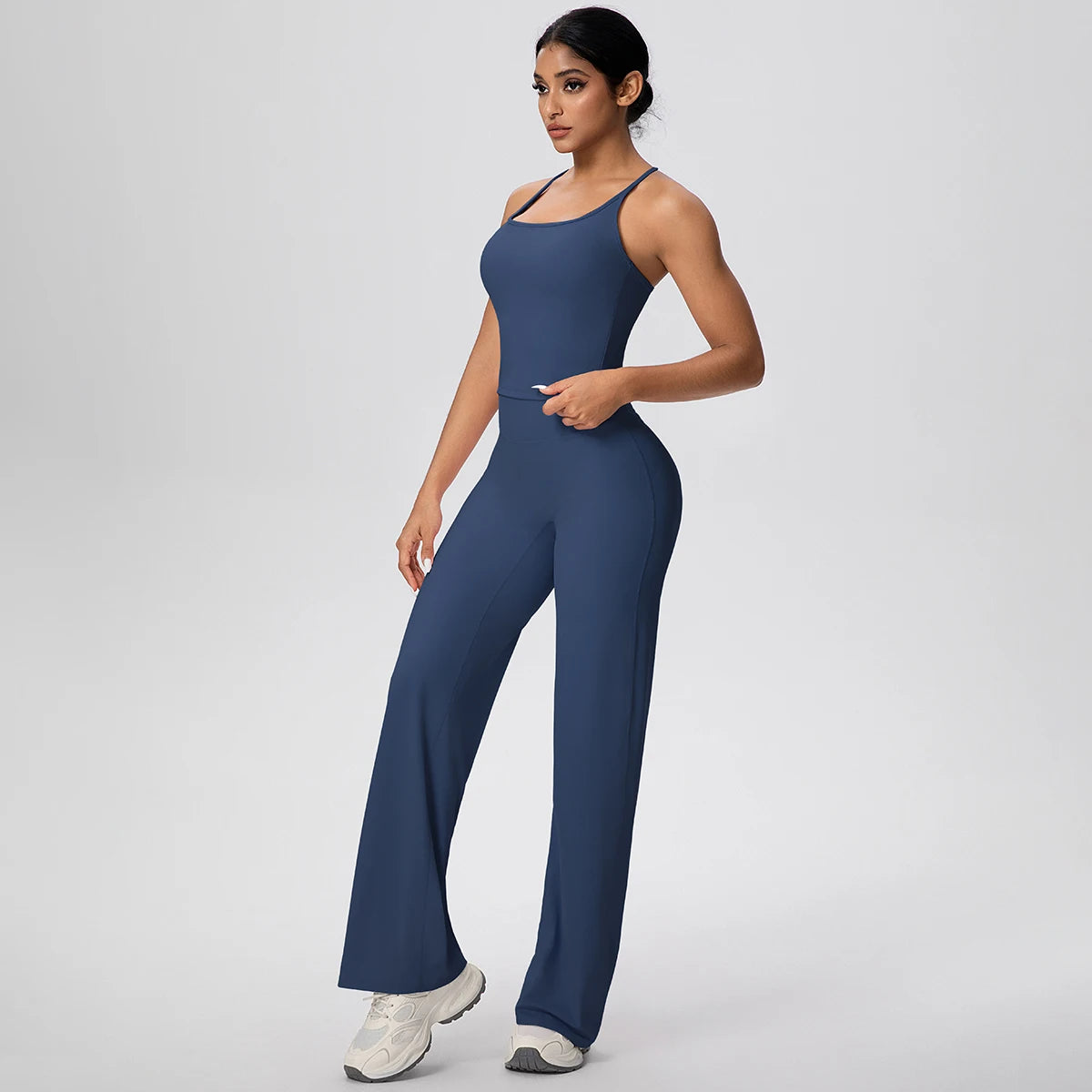 2 pièces/ensemble sport Fitness vêtements Yoga ensemble femme dos nu absorbant les chocs course en forme de I gilet mince jambe large pantalon Yoga ensemble