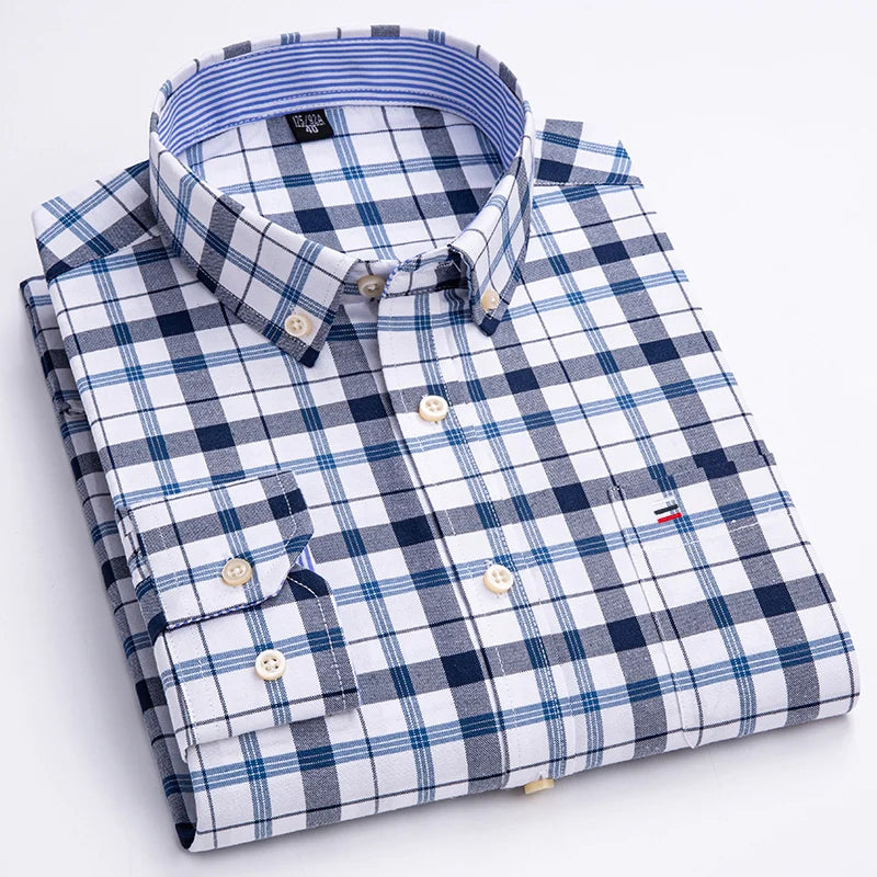 Chemise Oxford à manches longues pour hommes, grande taille 7xl, 100% coton, coupe cintrée, formelle, unie, à carreaux, vêtements de bureau élégants, nouvelle collection