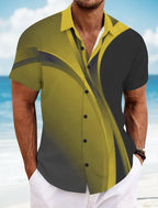 Chemises d'été à carreaux à grille géométrique pour hommes, chemise hawaïenne à manches courtes rabattu, chemises boutonnées sans poches