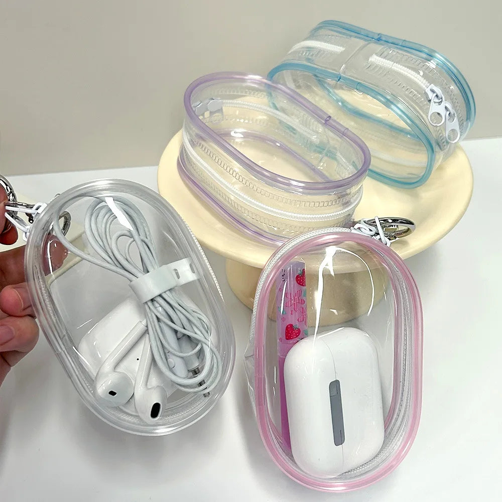 Mini sac de rangement Portable à fermeture éclair transparente, porte-clés poupée de dessin animé, jouet pour enfants, boîte mystère, organisateur pour écouteurs, chargeur, sac cadeau