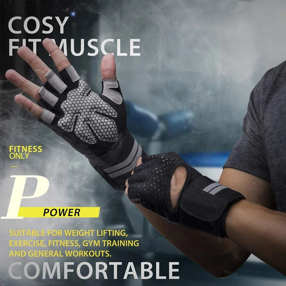 1 paire de gants de Fitness demi-doigt avec Support d'enveloppe de poignet pour hommes et femmes, équipement d'entraînement de Crossfit, équipement de musculation