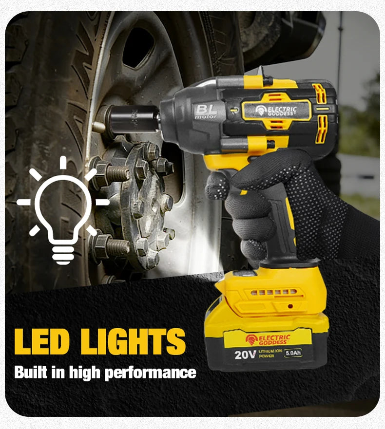 Clé électrique sans balais à couple élevé 1000N · M, clé à chocs de 1/2 pouces, grande Machine-outil de Service pour broche de batterie Dewalt 20V