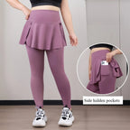 Leggings de Yoga faux deux articles, grande taille, 200lb, avec poches, jupe taille haute en peau de requin, pantalon d'entraînement, collants Slim