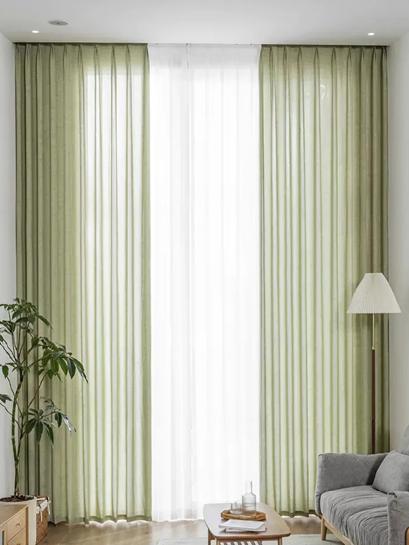 Printemps et été matcha japonais, rideaux en coton et lin vert rideaux transparents, rideaux opaques, lin luxueux pour chambres à coucher