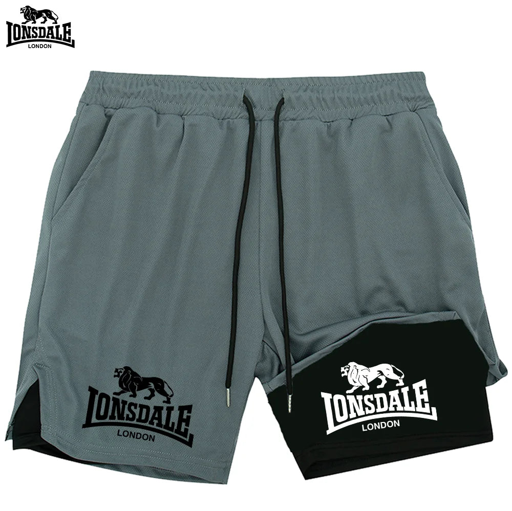 LONSDALE short de Fitness imprimé motif pour hommes Double couche 2 en 1 séchage rapide Fitness loisirs de plein air entraînement short de sport
