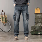 Jeans multi-poches coupe droite pour hommes, vêtements de travail à jambes larges en plein air, grande taille, 42, 44, nouveaux styles, automne et hiver