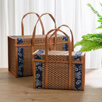 Boîte de rangement portable en bambou tissé à la main, panier de pique-nique pliant, produits pastoraux, camping