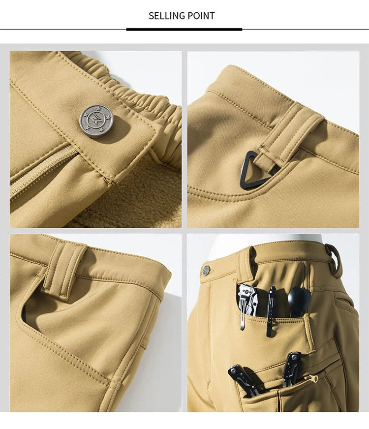 Pantalon cargo imperméable pour homme, doublé en polaire Sharkskin, idéal pour l'escalade, le ski, la randonnée, la pêche, avec de grandes poches
