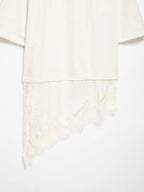 T-shirt asymétrique à manches mi-longues pour femmes, avec garniture en dentelle, pour la rentrée scolaire, tenue décontractée quotidienne, haut polyvalent à la mode, 4 couleurs